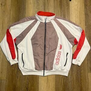 VTG adidas ATP Track Jacket XL Red White Trefoil Zip 80s Singapore Rave Hip hop